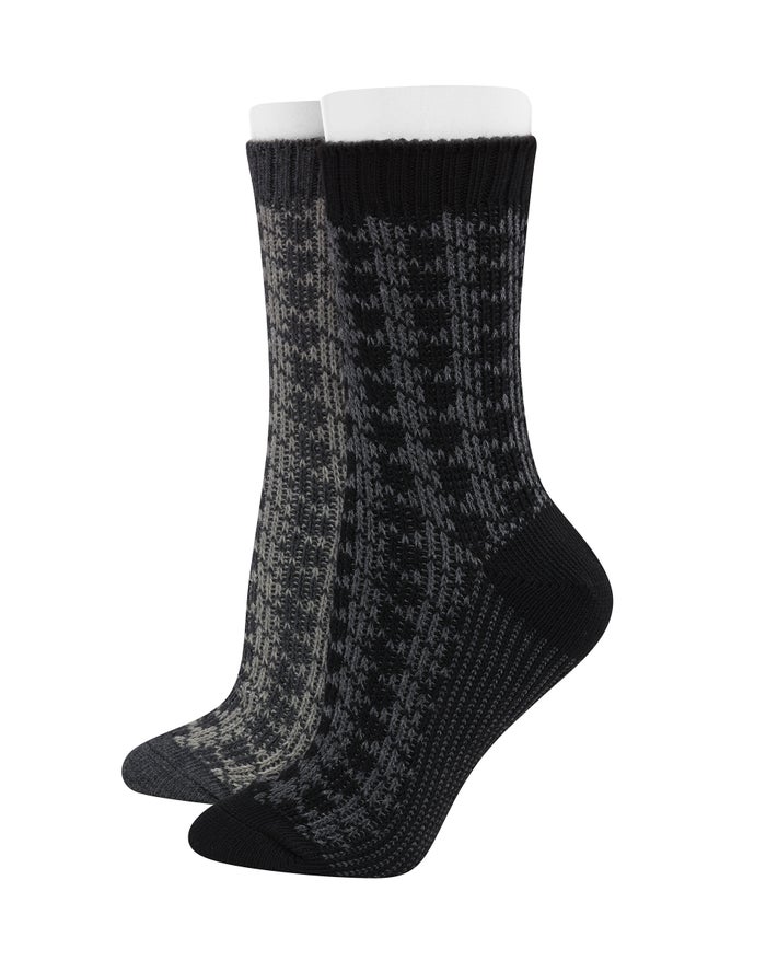 Champion Womens Socks NZ - Outdoor Midweight Houndstooth Crew With Wool 2-Pairs Black ( 6917-OJRME )